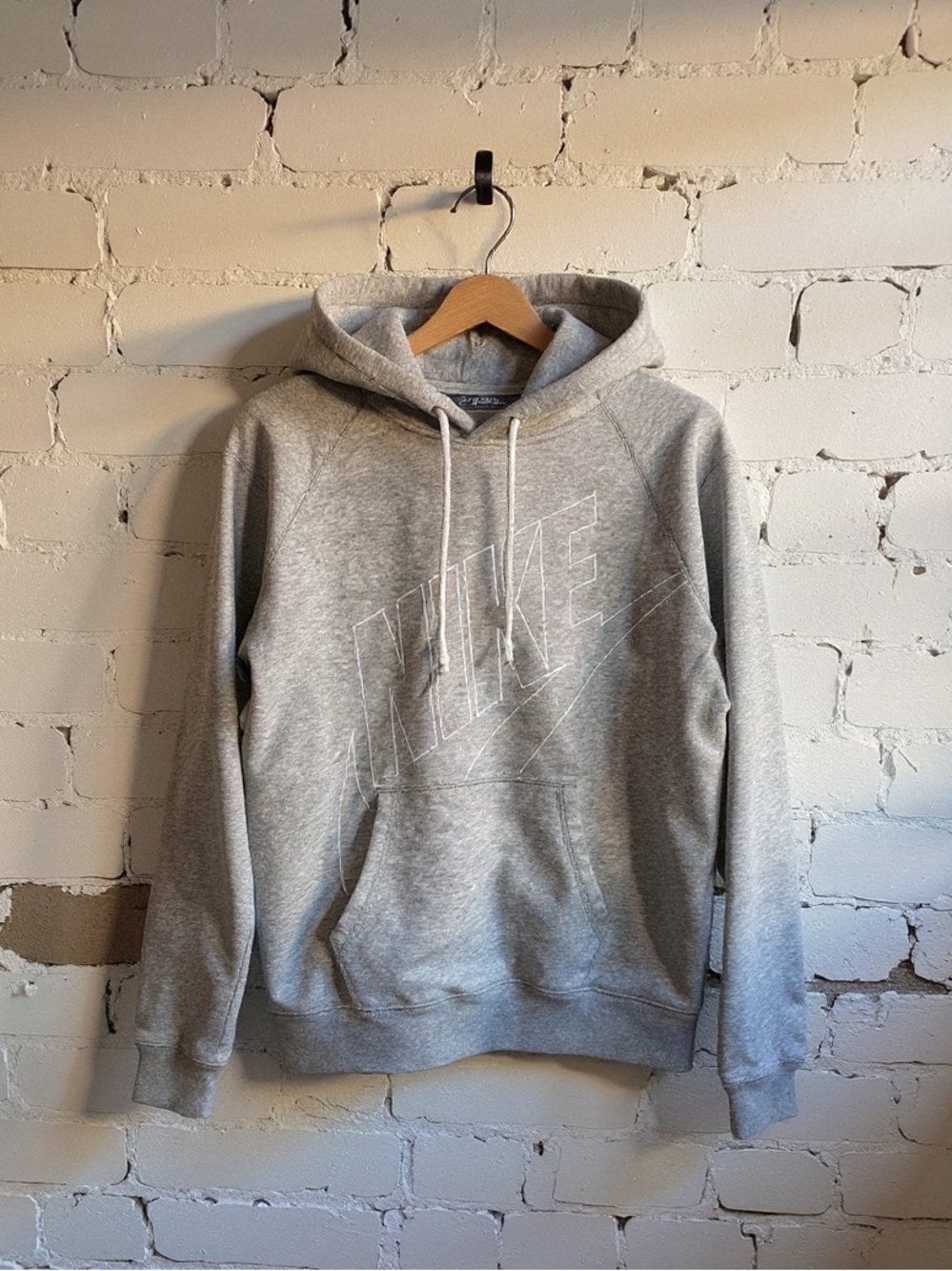 Nike Vintage Y2K Heather Gray Spell Out Swoosh Logo Pullover Hoodie Sweatshirt M